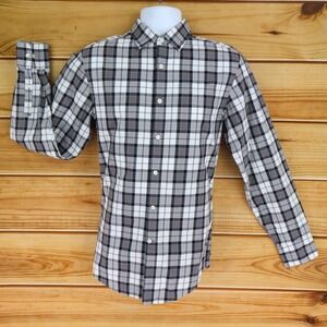 Claiborne Shirt Casual Button Up Men S Gray Black White Plaid Long Sleeve Collar